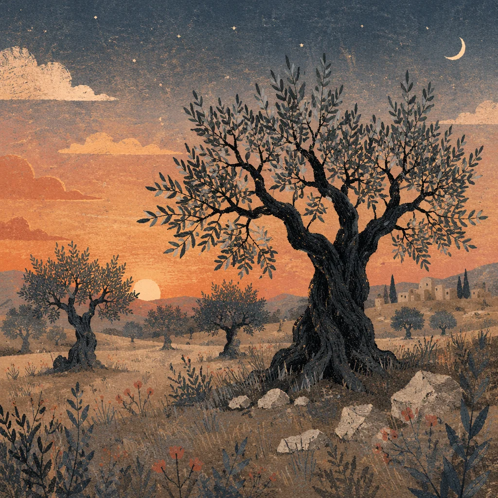 Gethsemane Olive Grove at Peaceful Nightfall