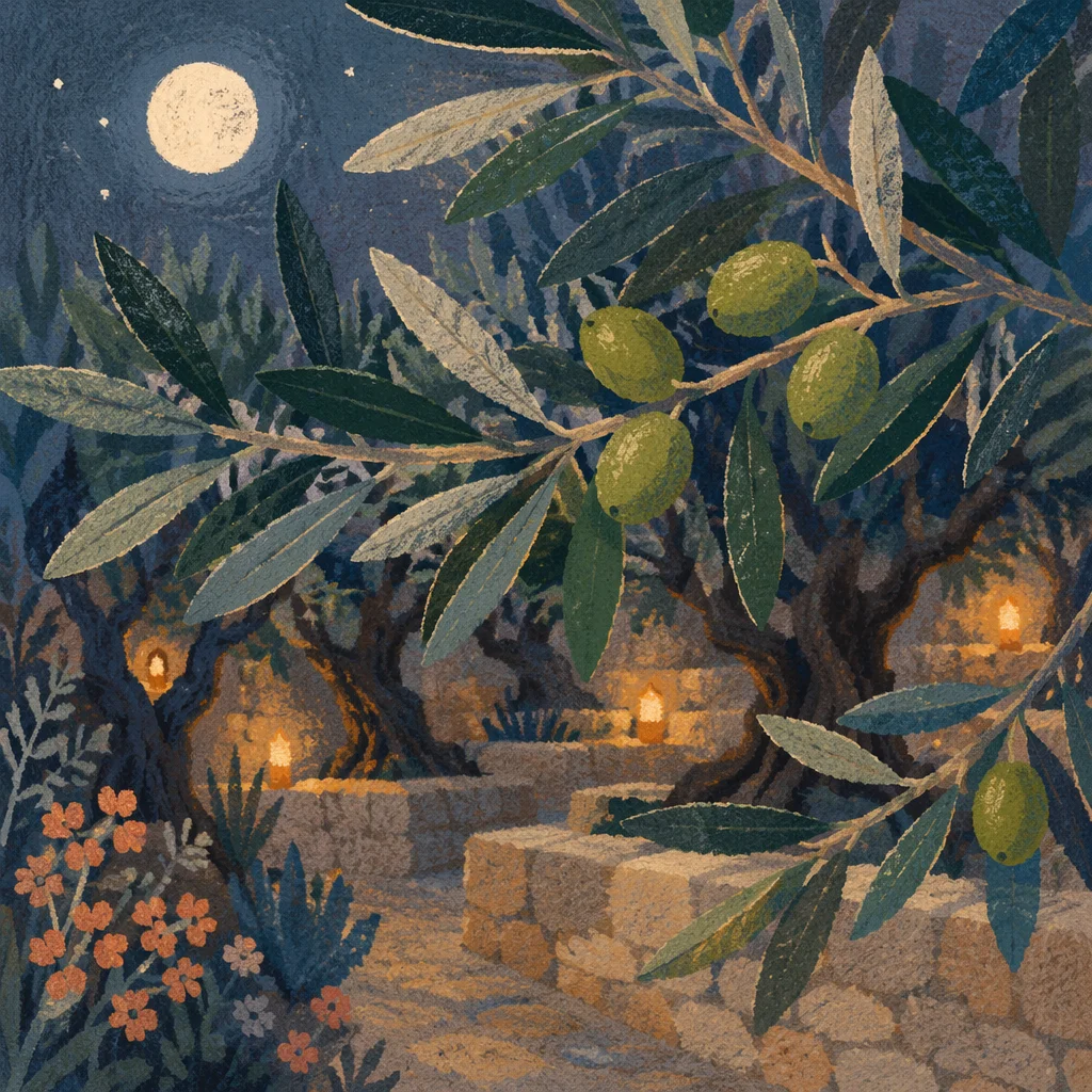 Moonlit Gethsemane Olive Branches at Night