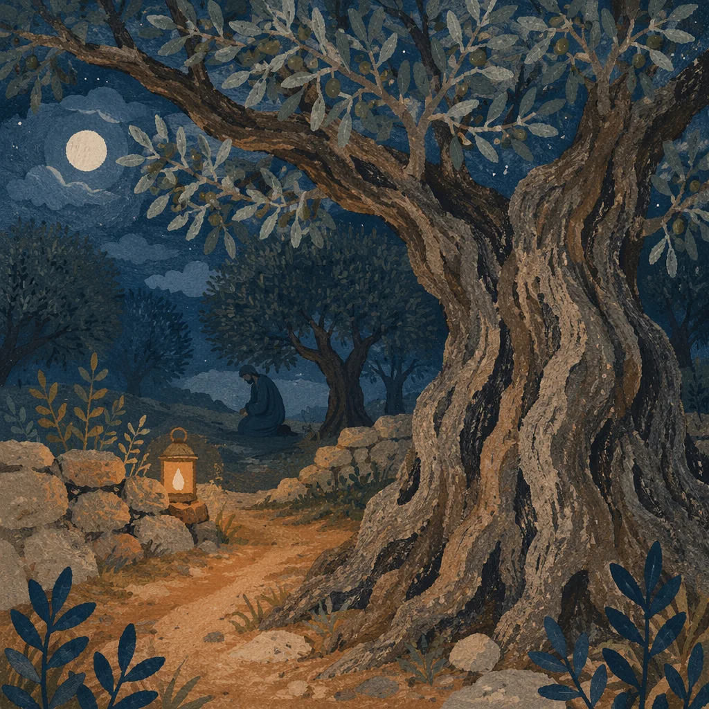 Gethsemane Olive Grove at Moonlit Night