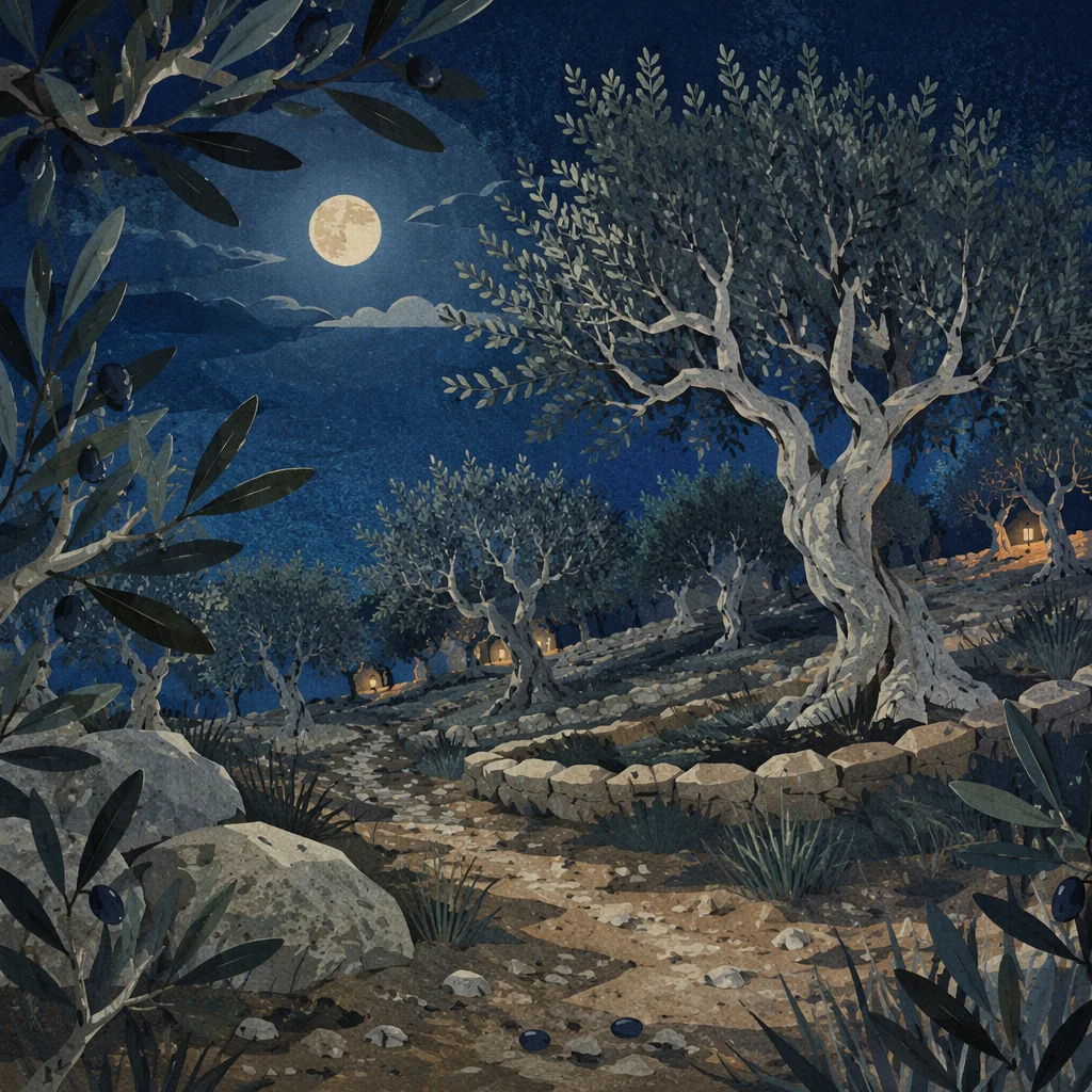 Winter Night Olive Grove in Gethsemane Mood