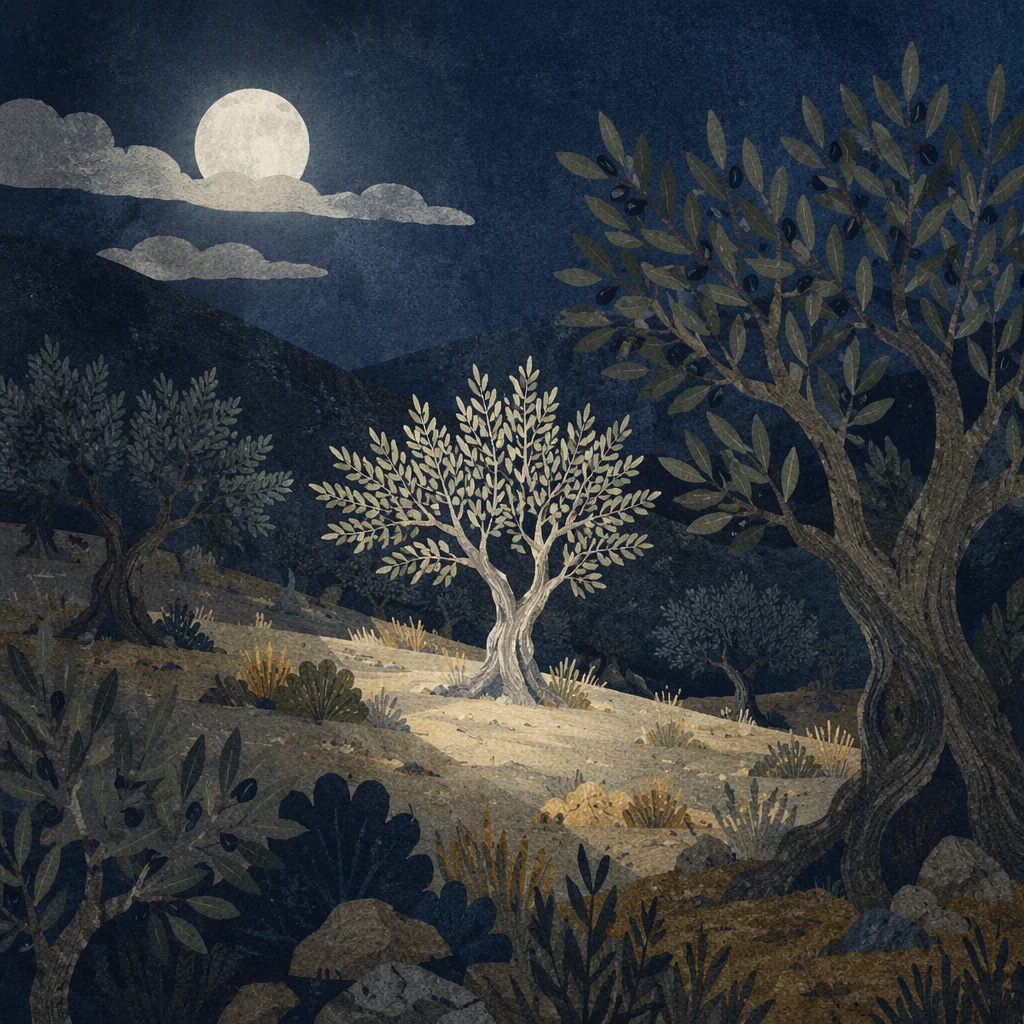 Moonlit Gethsemane Olive Grove at Night