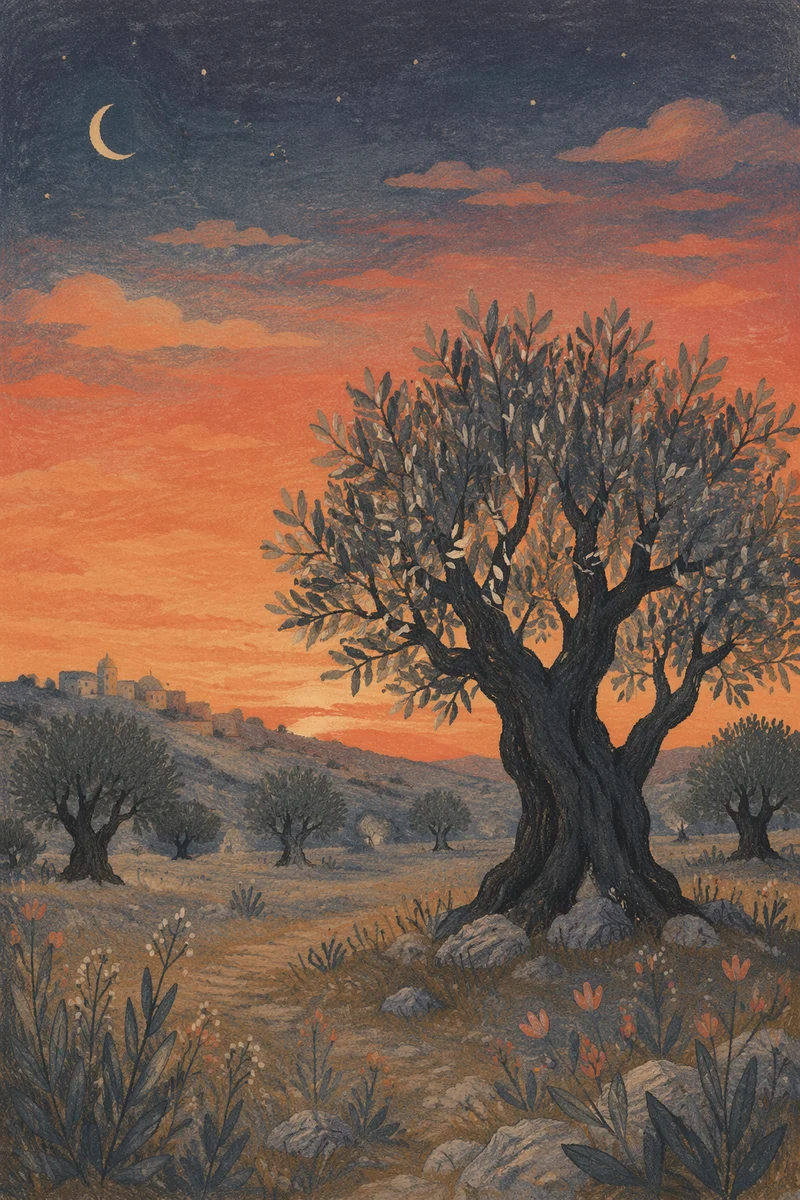 Gethsemane Olive Grove at Peaceful Nightfall