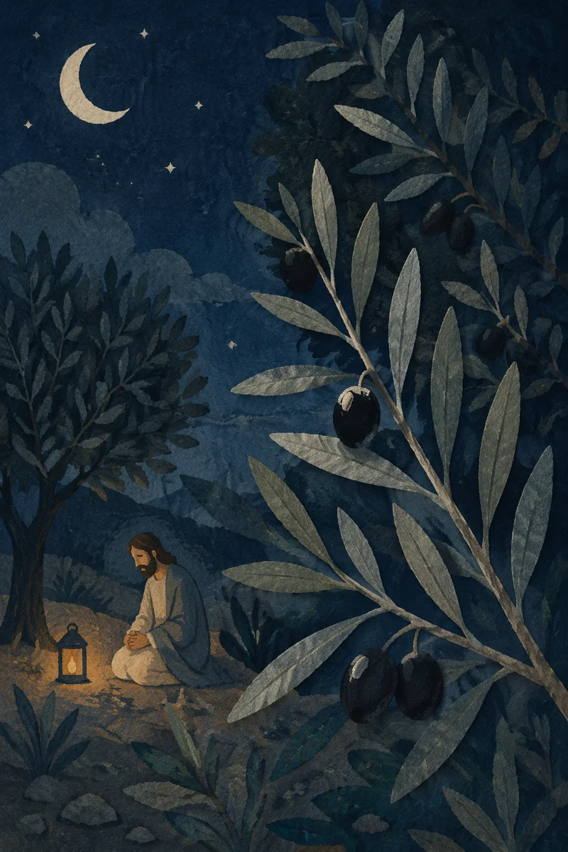 Gethsemane Olive Branches on Winter Night