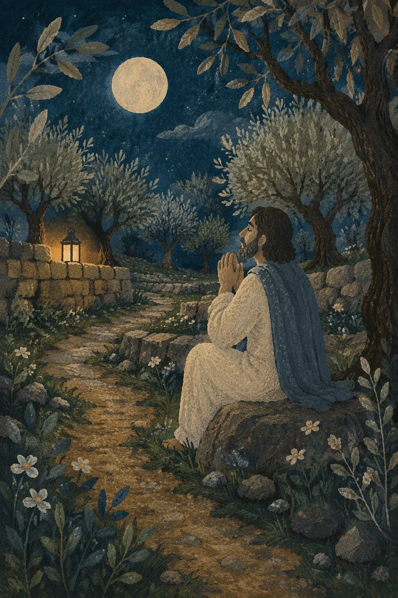 Moonlit Olive Grove in Gethsemane Night