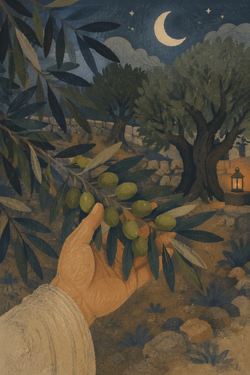 Moonlit Olive Branch in Gethsemane