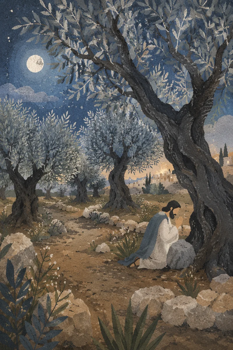 Moonlit Olive Trees in Gethsemane