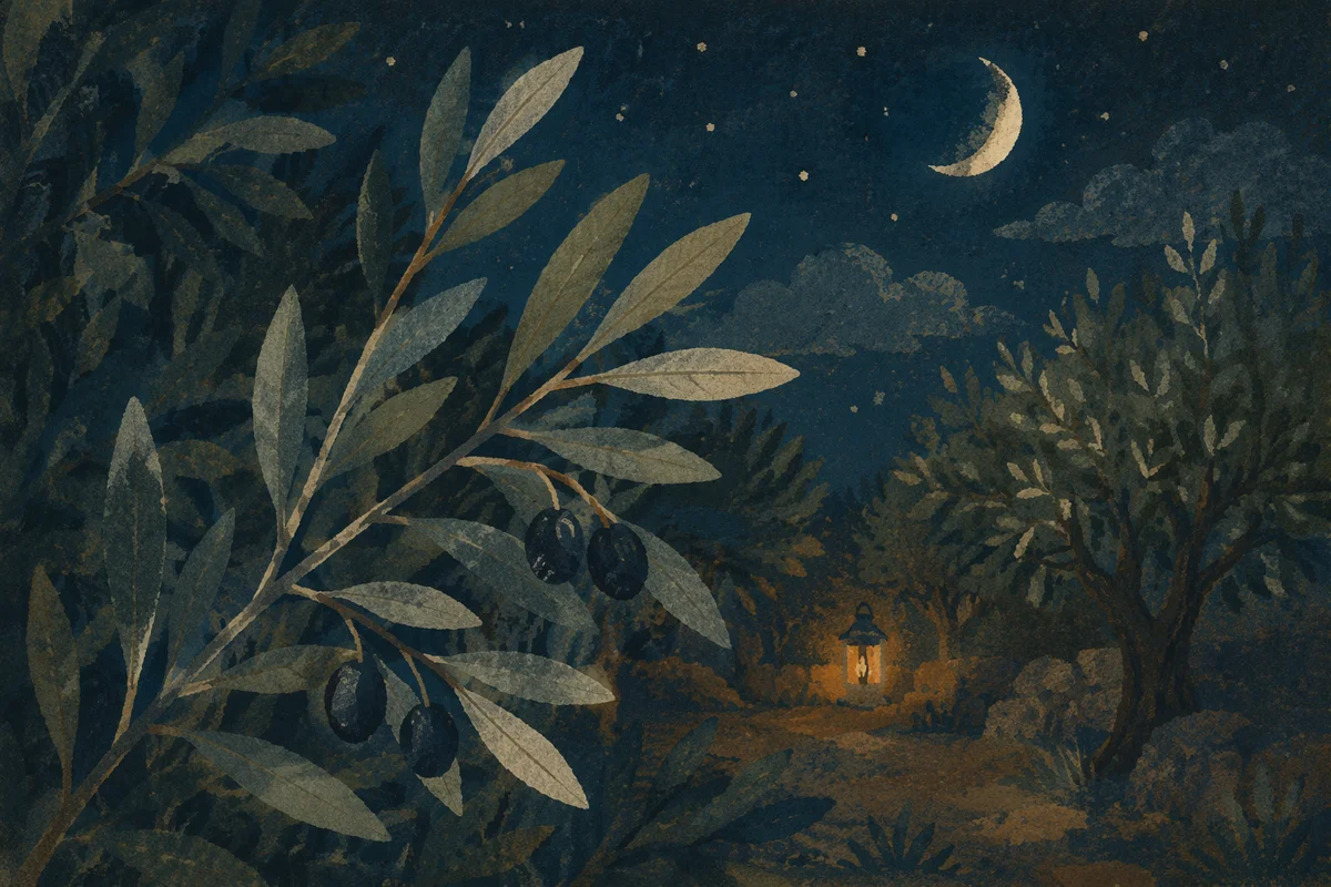 Moonlit Gethsemane Olive Branches at Night
