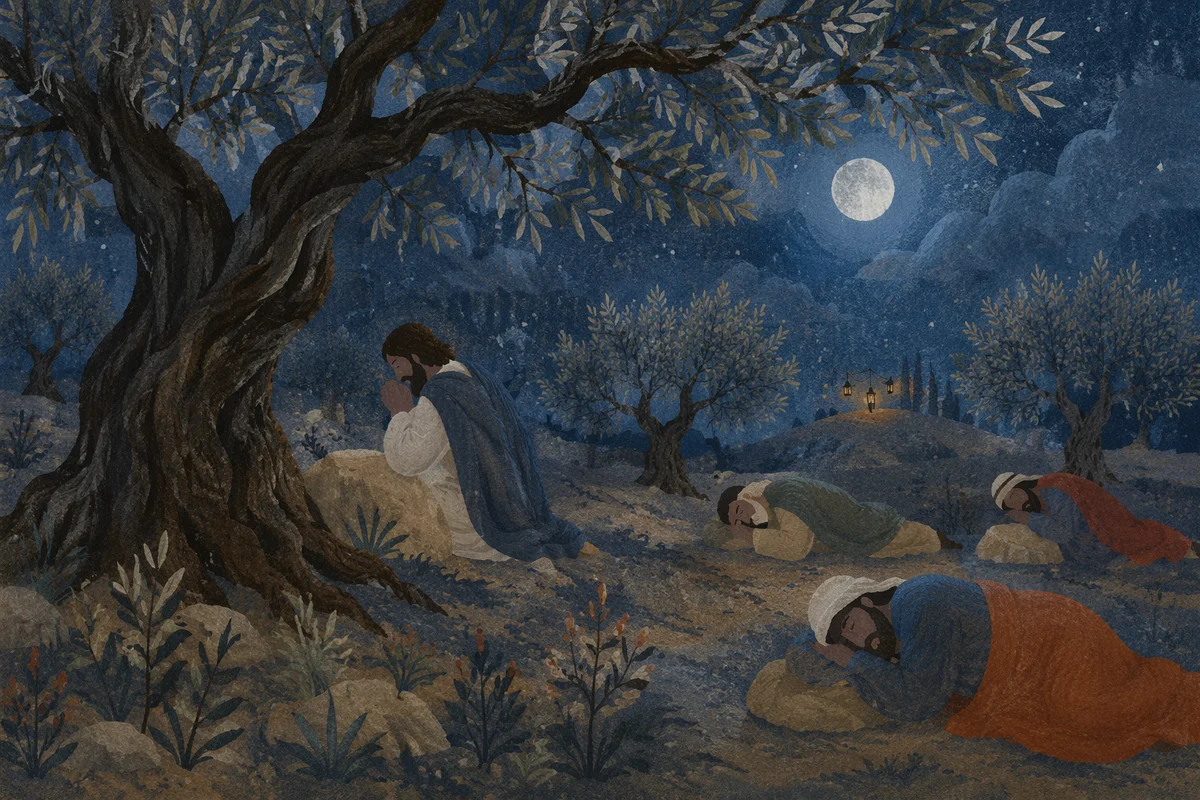 Moonlit Olive Grove for Holy Week Vigil