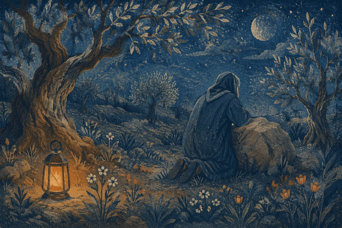 Moonlit Gethsemane Olive Grove Prayer Scene