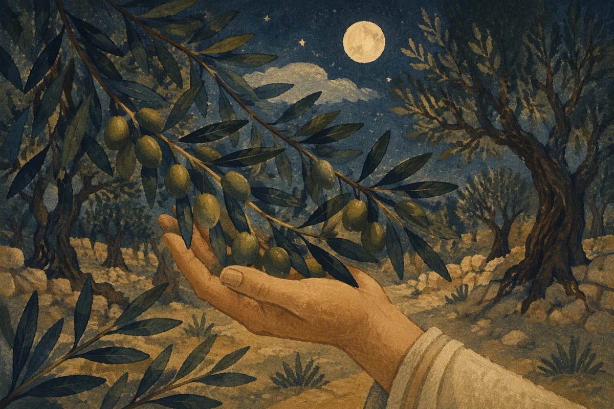 Moonlit Olive Branch in Gethsemane Garden