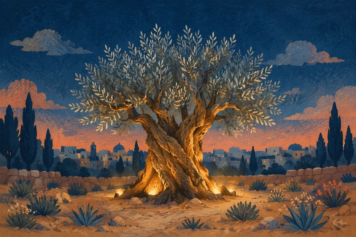 Gethsemane Olive Tree at Holy Week Twilight