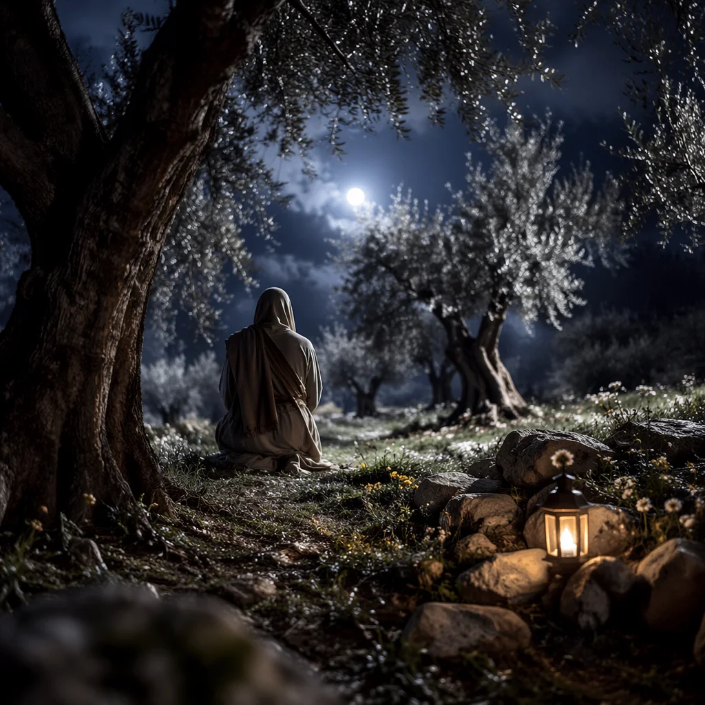 Moonlit Olive Grove Prayer at Night