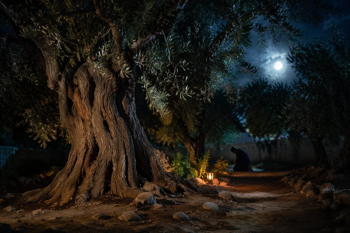 Gethsemane Olive Grove at Moonlit Night