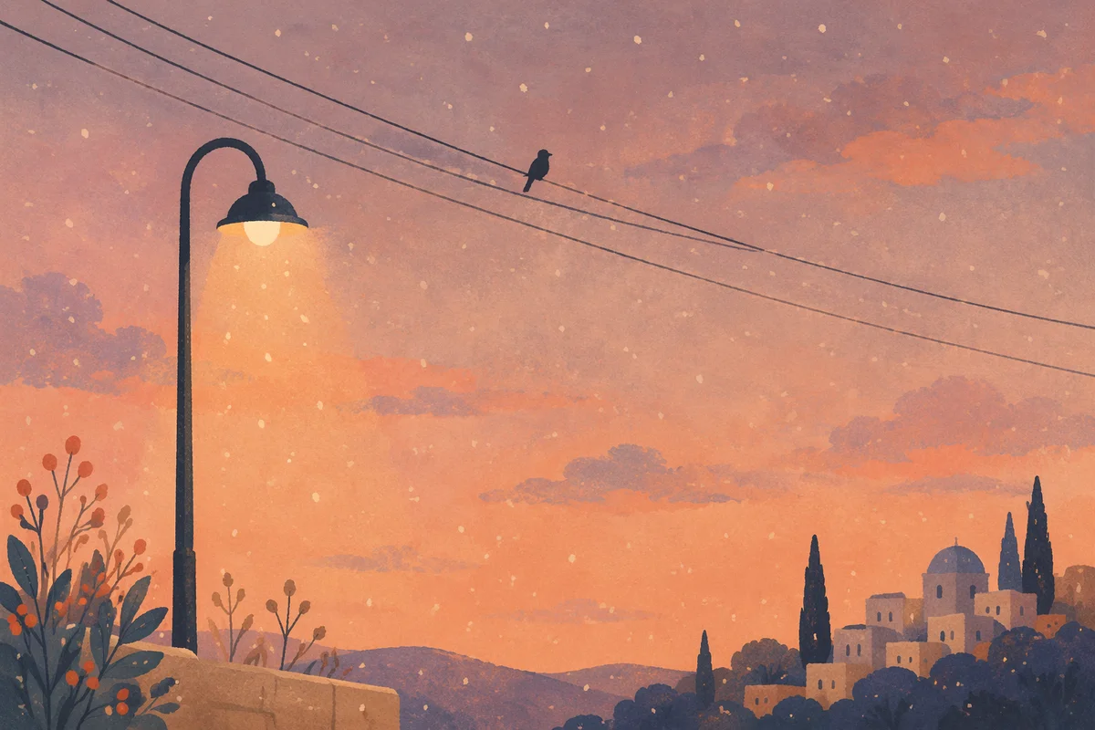 Peaceful Snowfall Under Evening Streetlight Glow