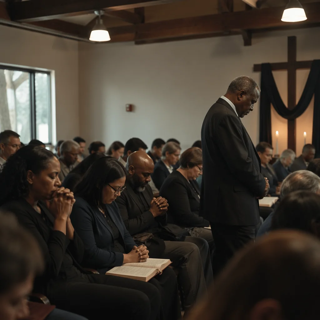 Somber Prayer Service in Church Hall