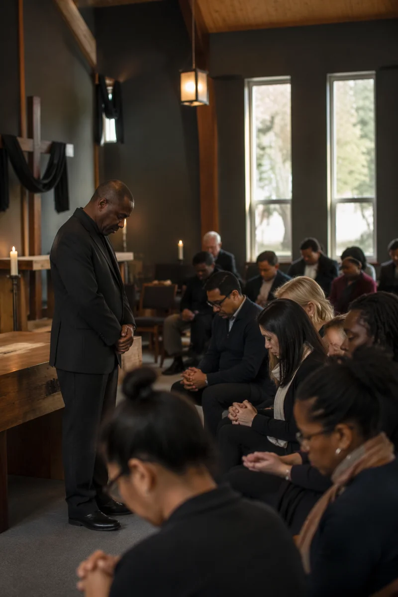 Somber Prayer Service in Church Hall