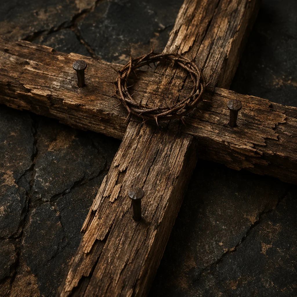 Good Friday Cross with Crown and Nails