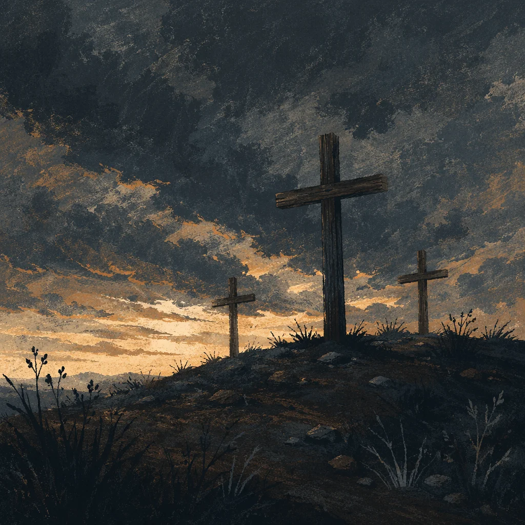 Three Crosses on Dark Good Friday Hill