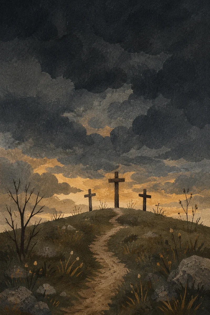 Three Crosses on Dark Good Friday Hill