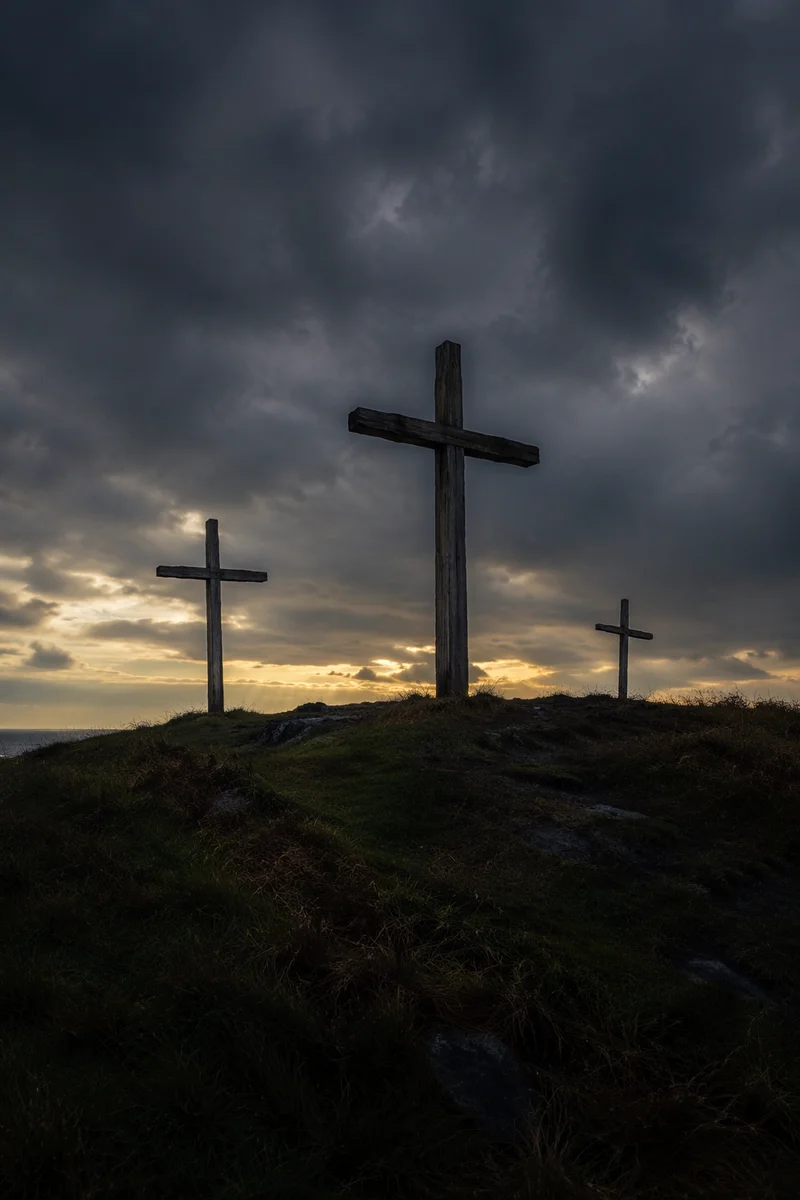 Three Crosses on Dark Good Friday Hill