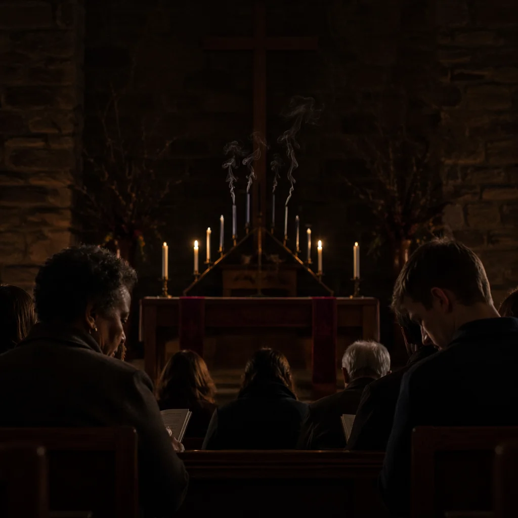 Candles Extinguishing in Dim Church Interior