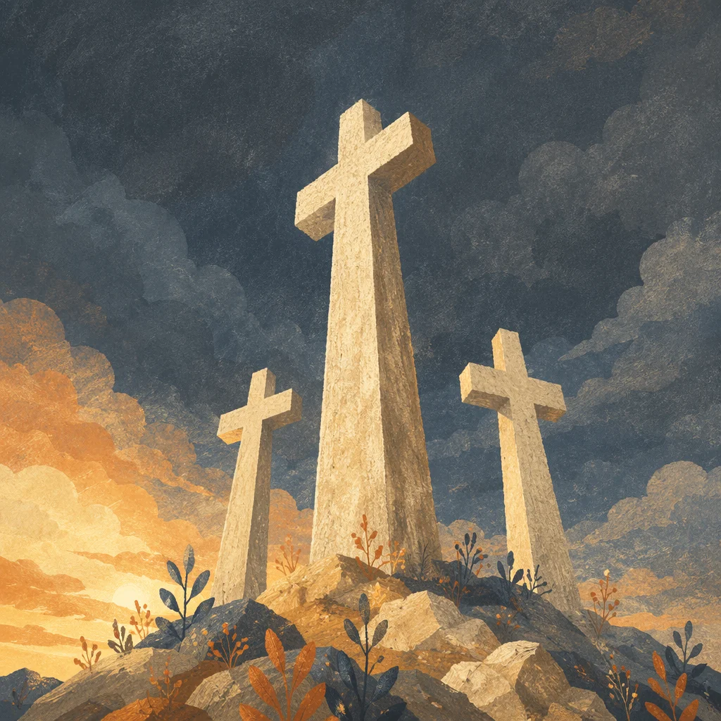 Good Friday Three Crosses Under Dark Sky
