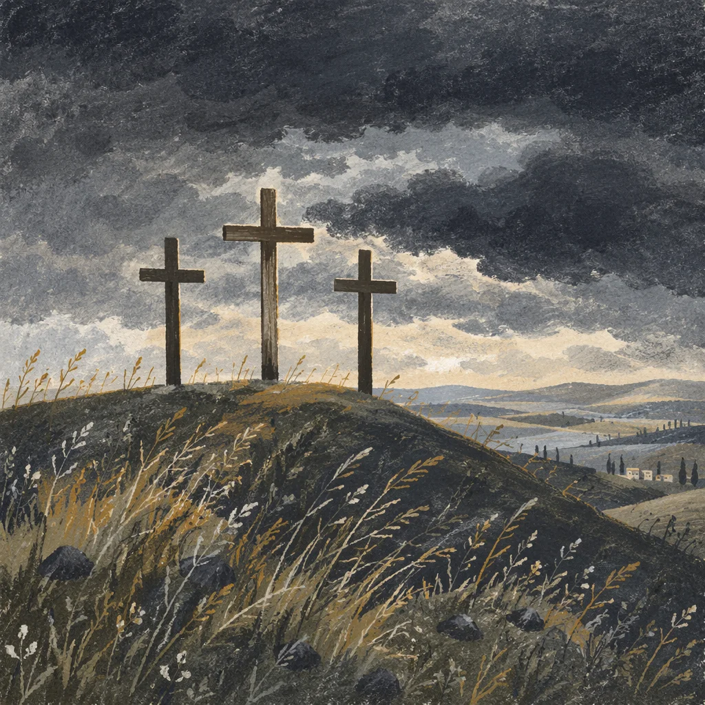 Good Friday Three Crosses Under Storm Sky