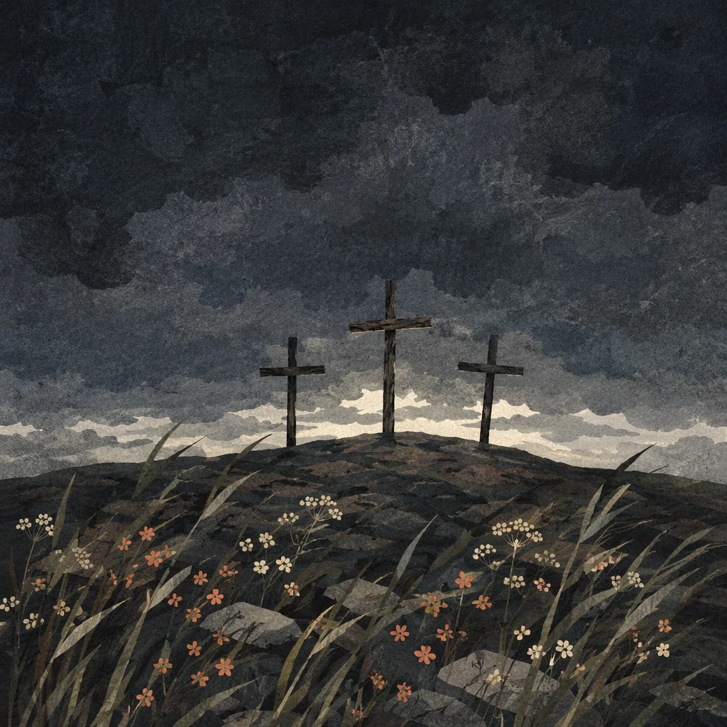 Good Friday Three Crosses Under Storm Sky