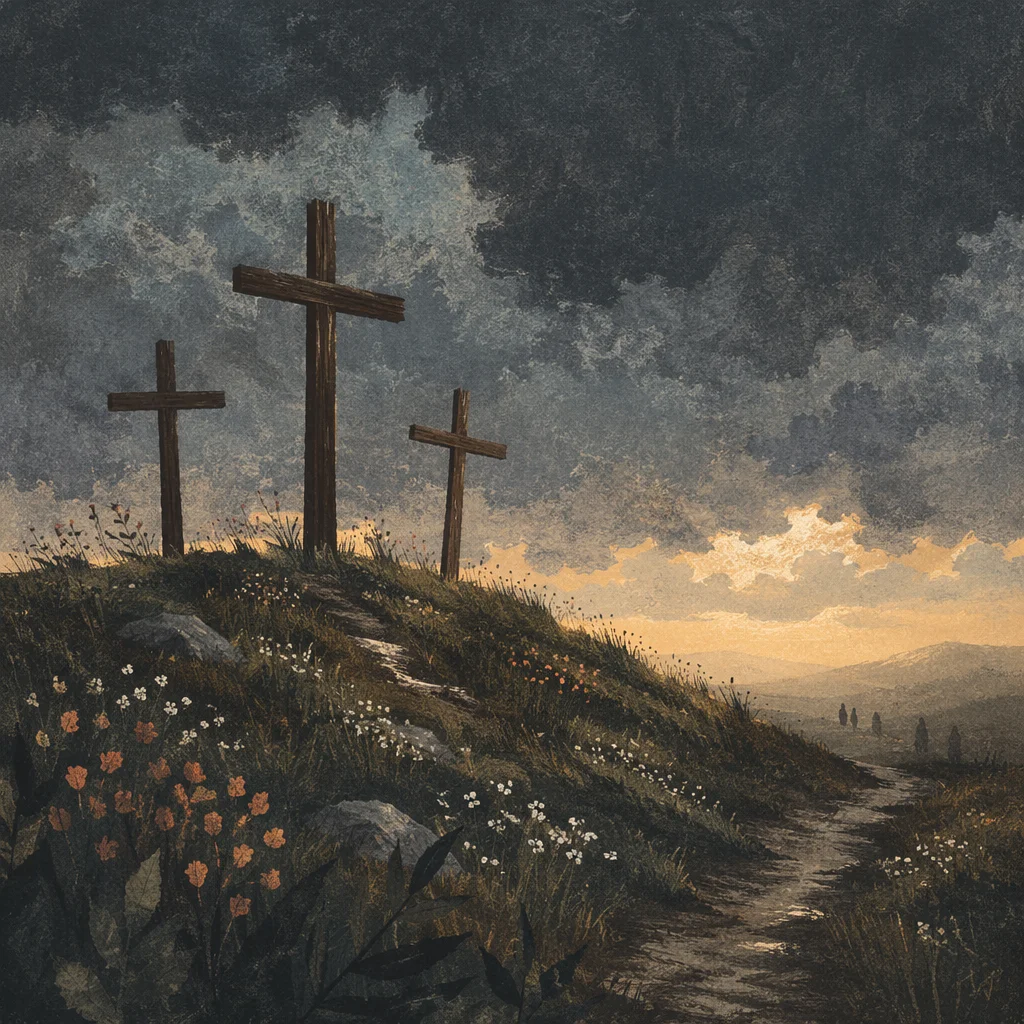 Good Friday Crosses Under Stormy Sky