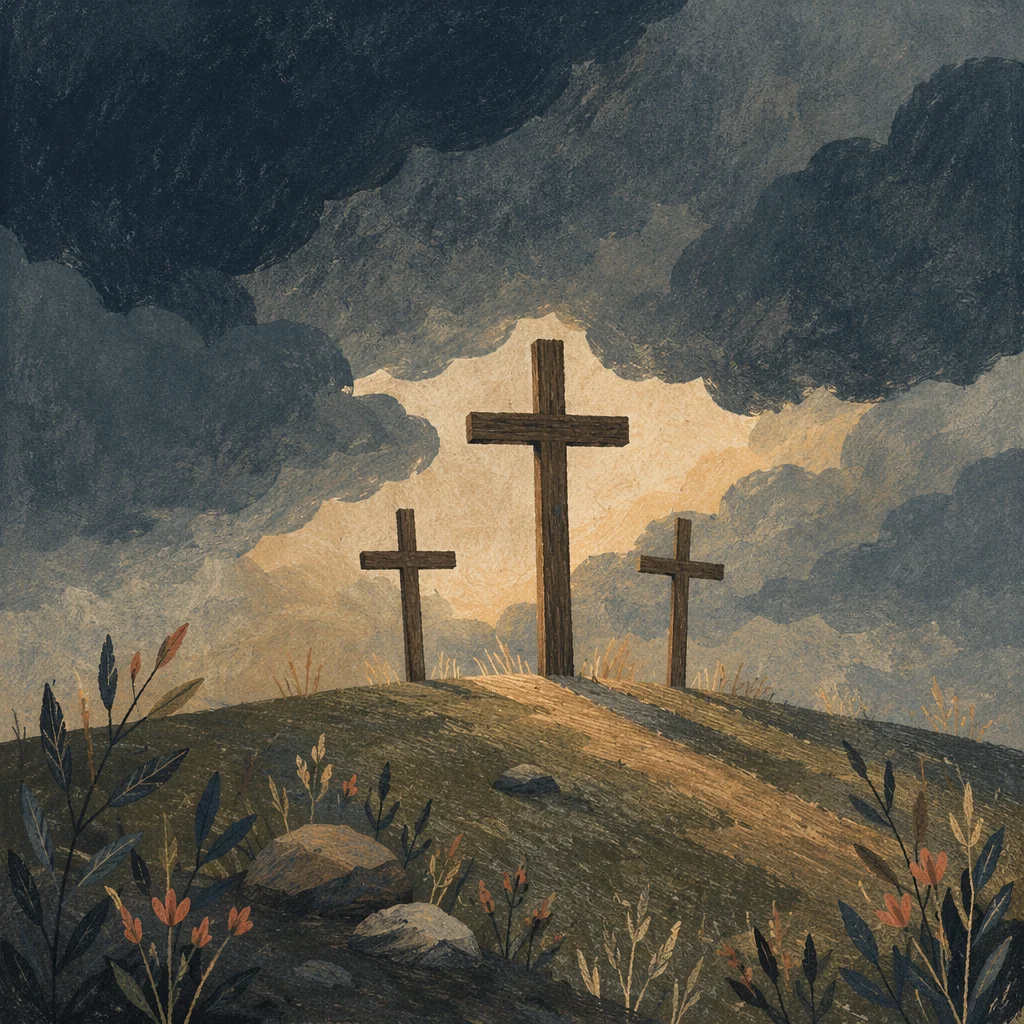 Good Friday Three Crosses Under Dark Sky