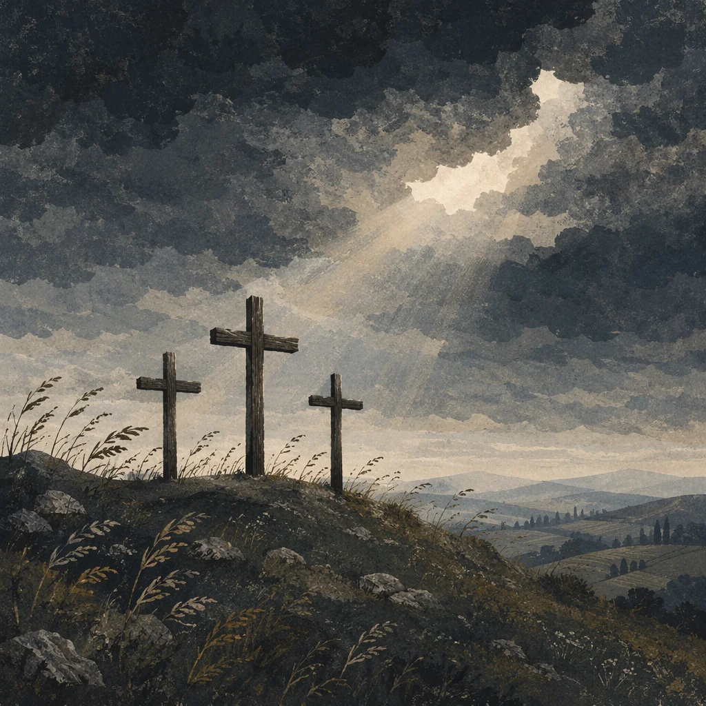 Good Friday Crosses Beneath Stormy Sky
