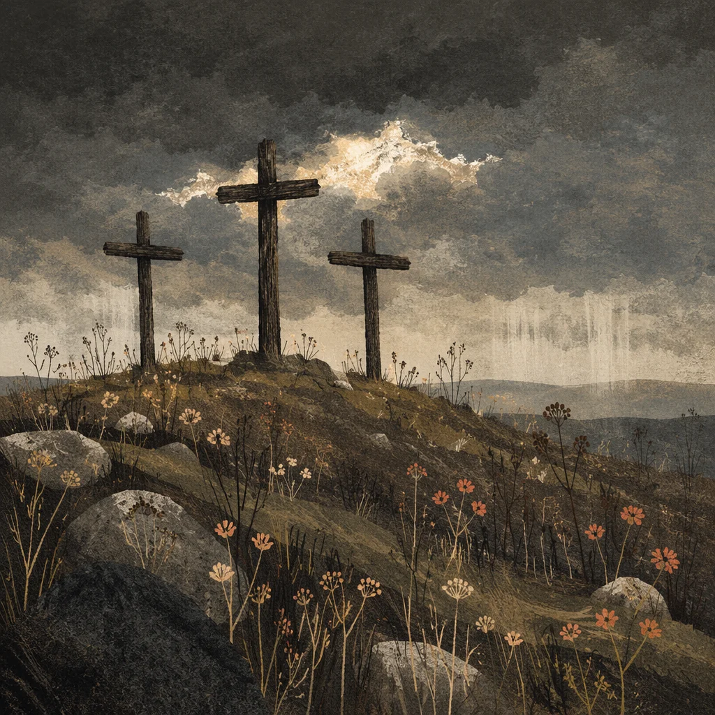 Good Friday Crosses Under Stormy Sky