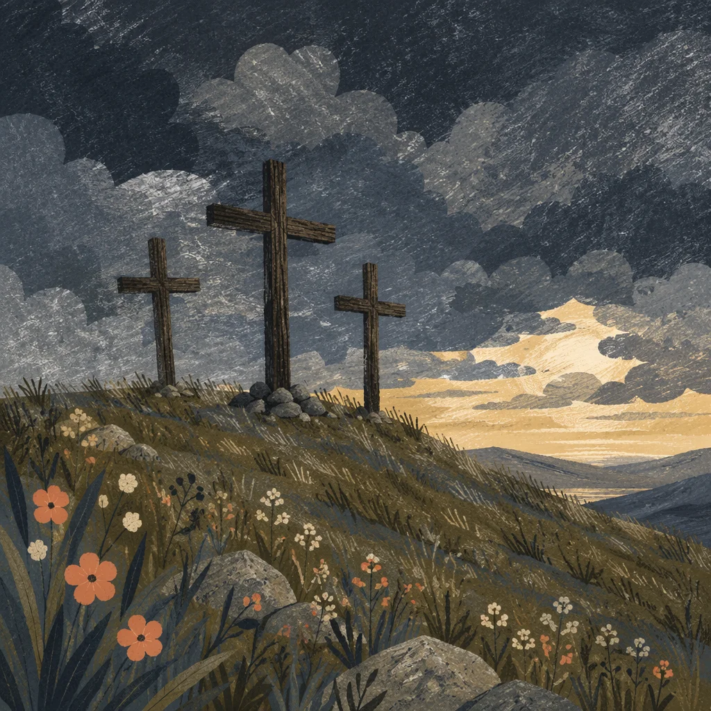Good Friday Three Crosses Under Storm Sky