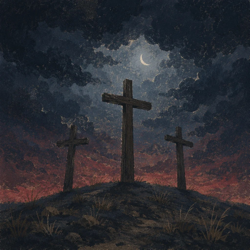 Good Friday Three Crosses Under Dark Sky