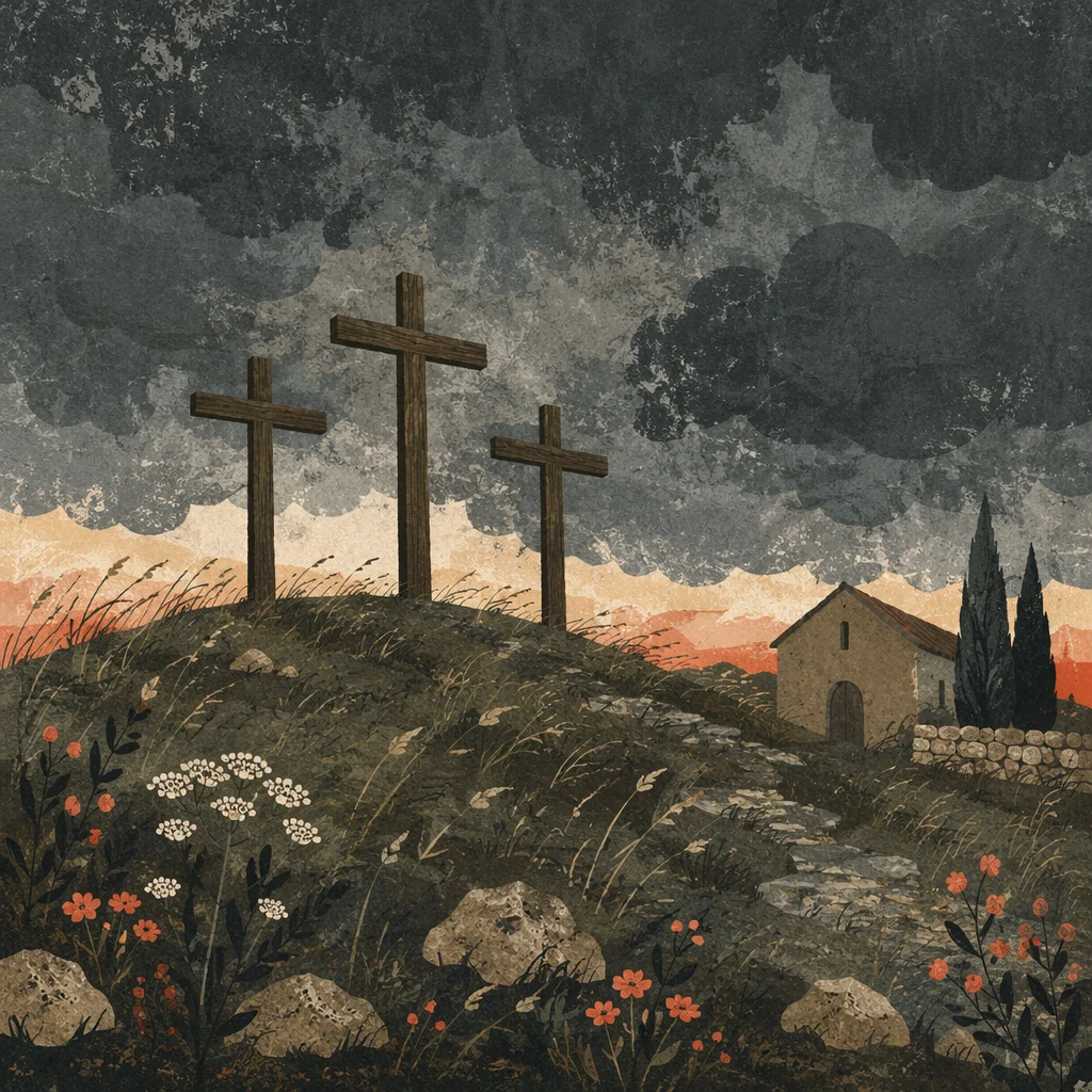 Three Crosses Under Good Friday Sky