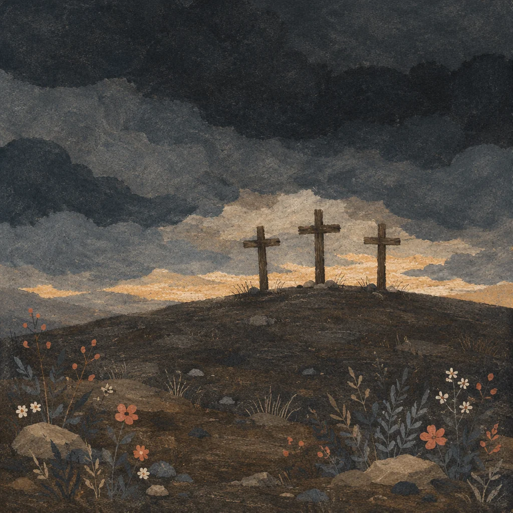 Good Friday Crosses Under Stormy Twilight Sky