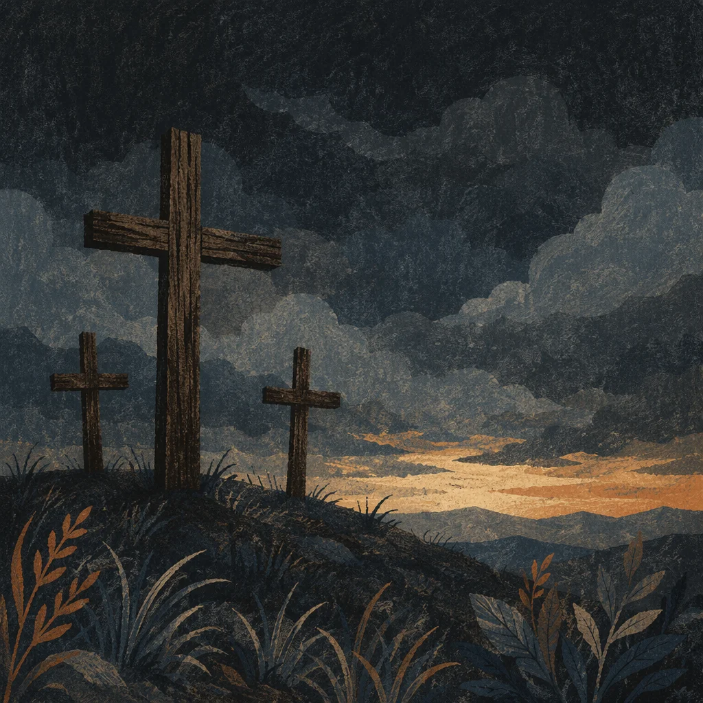 Good Friday Crosses Under Stormy Dusk Sky