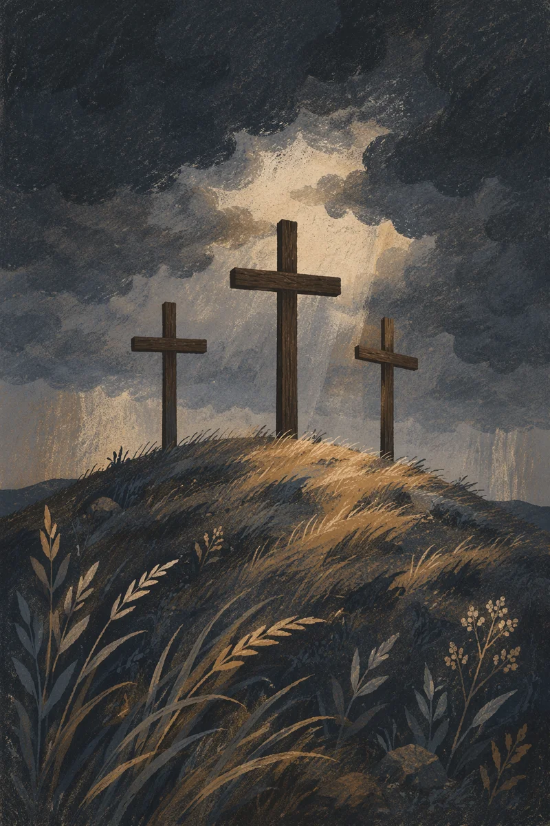 Good Friday Three Crosses Under Stormy Sky