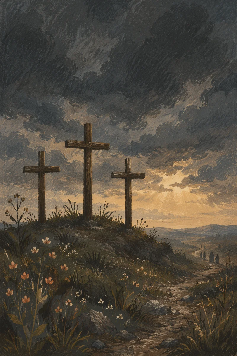 Good Friday Three Crosses Under Dark Sky