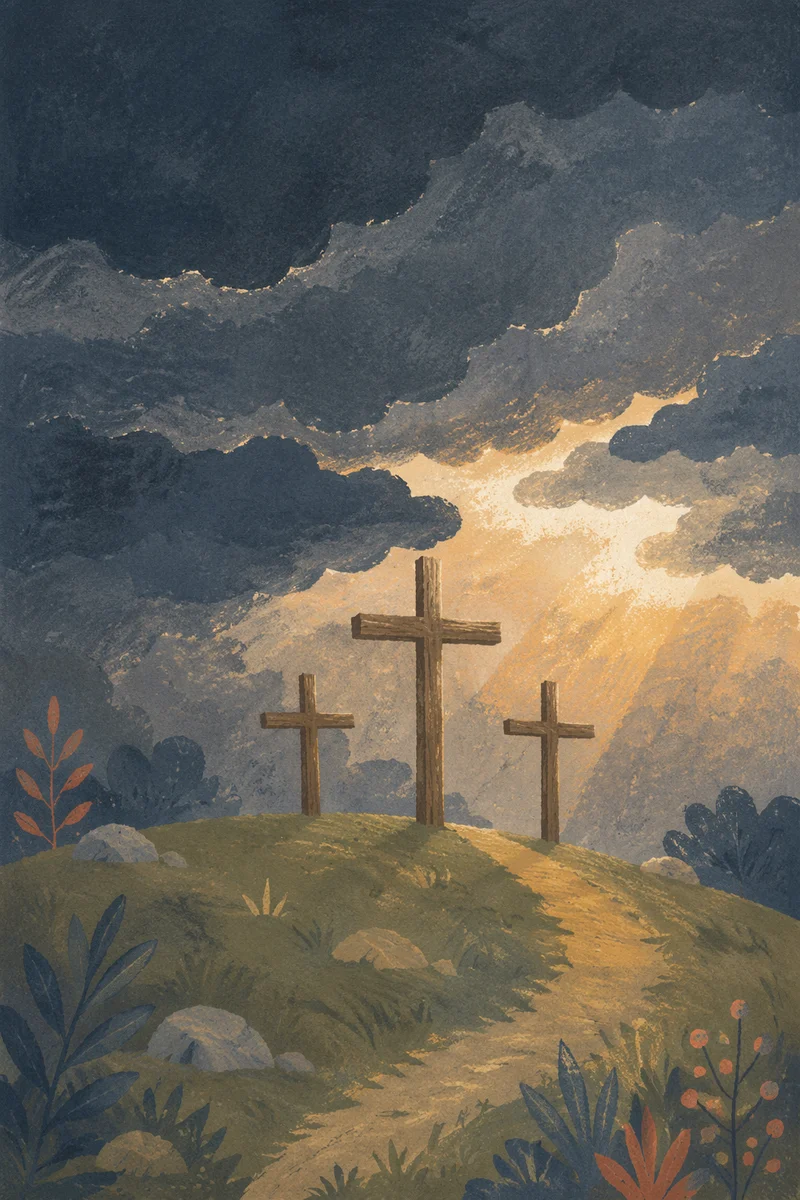 Good Friday Three Crosses Under Dark Sky