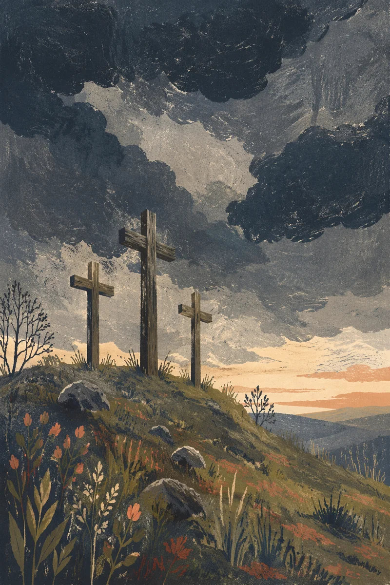 Good Friday Crosses Under Stormy Sky