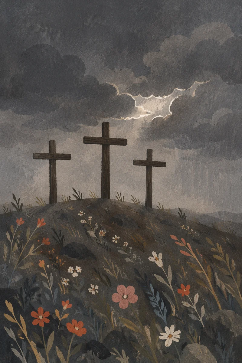 Good Friday Three Crosses Under Stormy Sky