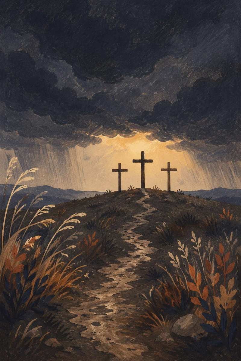 Good Friday Crosses Beneath Stormy Sky