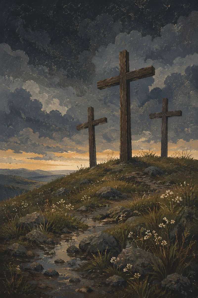 Good Friday Three Crosses Under Stormy Sky