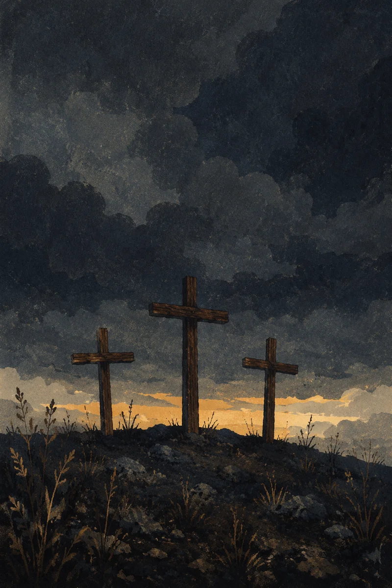Good Friday Three Crosses Under Storm Sky