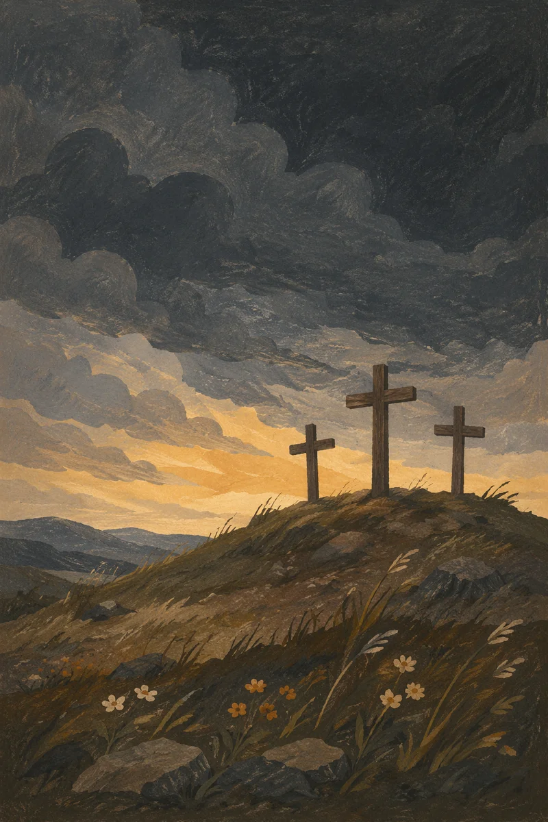 Good Friday Three Crosses Under Dark Sky