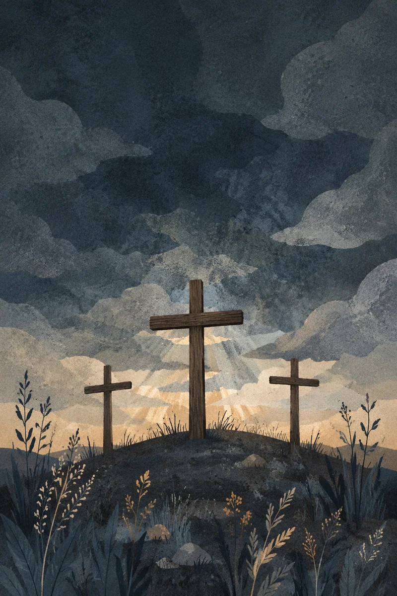 Good Friday Three Crosses Under Dark Sky