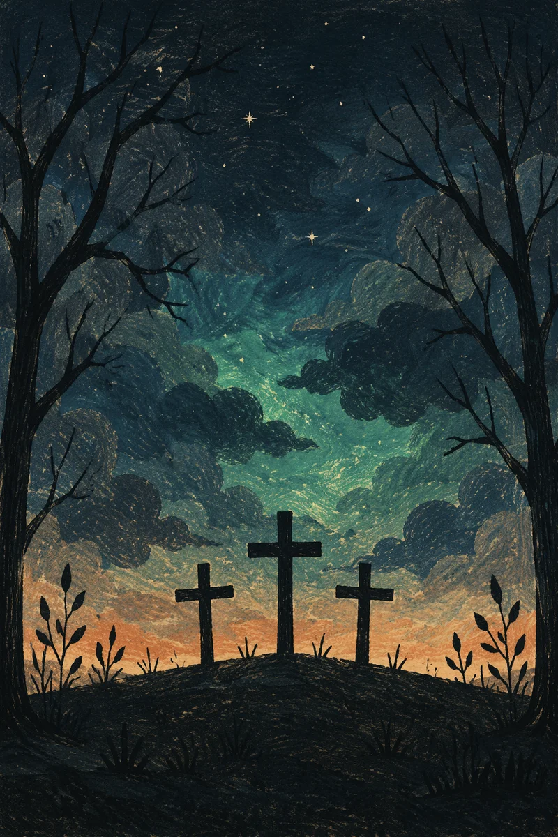 Good Friday Three Crosses Under Dark Sky