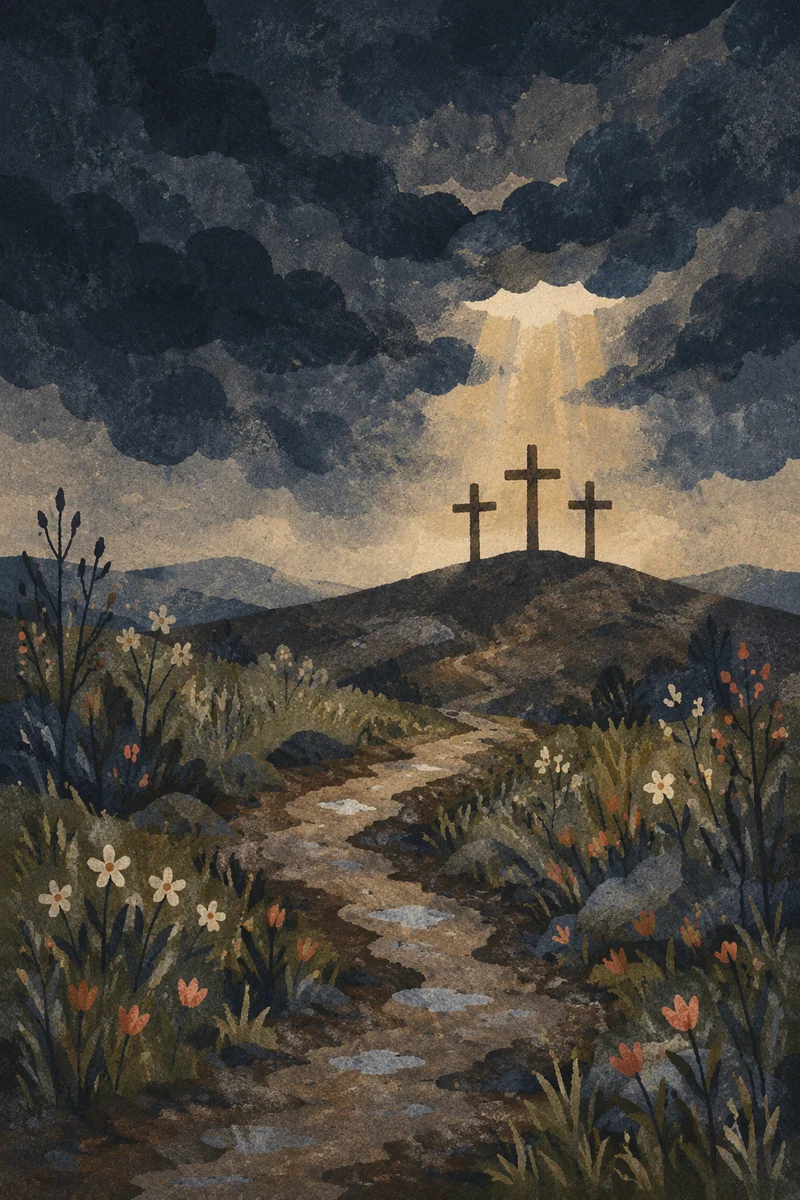 Good Friday Crosses Beneath Stormy Sky