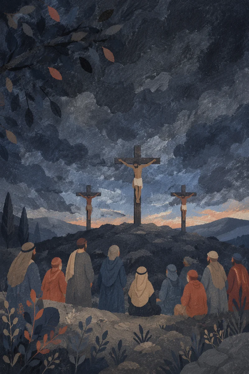Good Friday Three Crosses Under Dark Sky